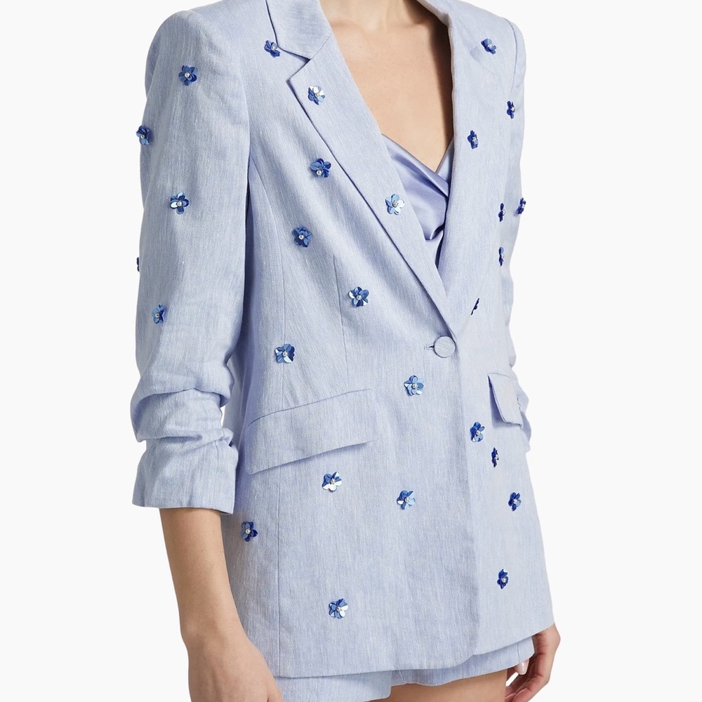 Cinq à Sept Ditsy Kylie Linen-Cotton Single-Breasted Blazer - Picture 4 of 10